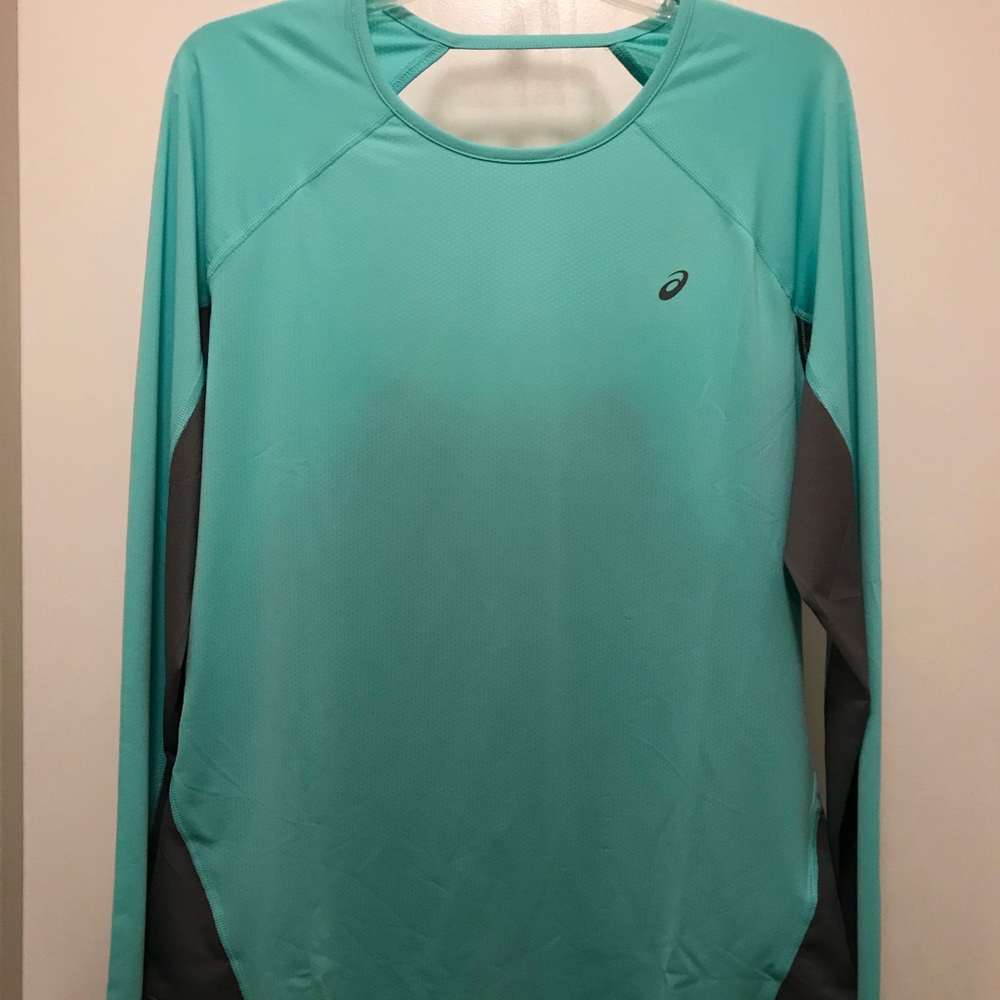 ASICS quick dry mint and gray long sleeve shirt